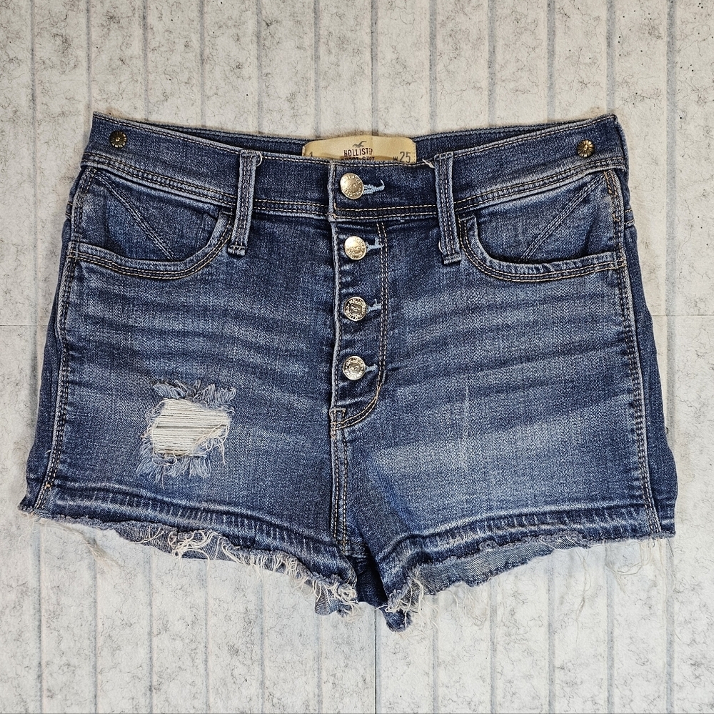 Hollister High Rise Short-Shorts Size 1 (W25) Distressed Button Fly Cutoff Denim